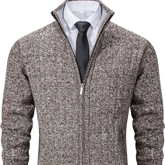 NWT Men's Full Zip Stand Collar Knitted Sweater with Pockets & Lining Small - Picture 1 of 11